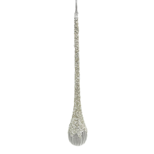 Glass White Icicle Hanging LGE 29cm