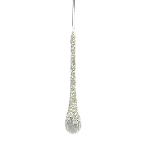 Glass White Icicle Hanging SML 22cm