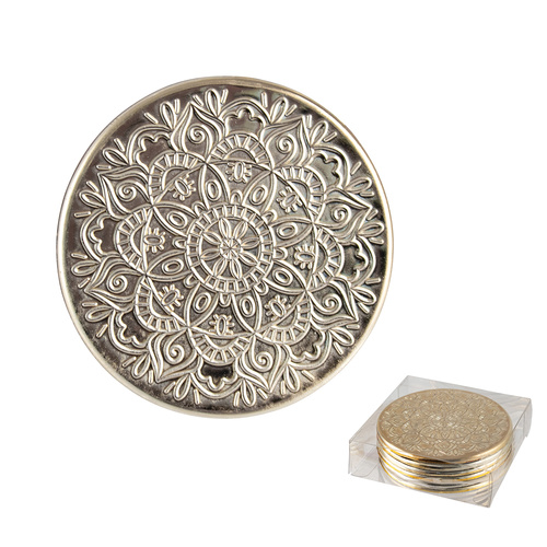 Plastic Filigree Coaster Champagne Set of 6 10cm