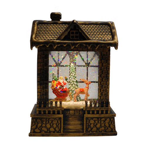 Lantern Bronze Santa & Rudolph w. Sleigh 21cm