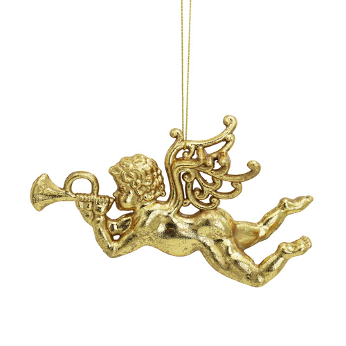 Cherub w. Trumpet Ornament Gold 13cm