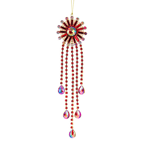 Acrylic Jewel Hanging Ornament Red & Gold 33cm
