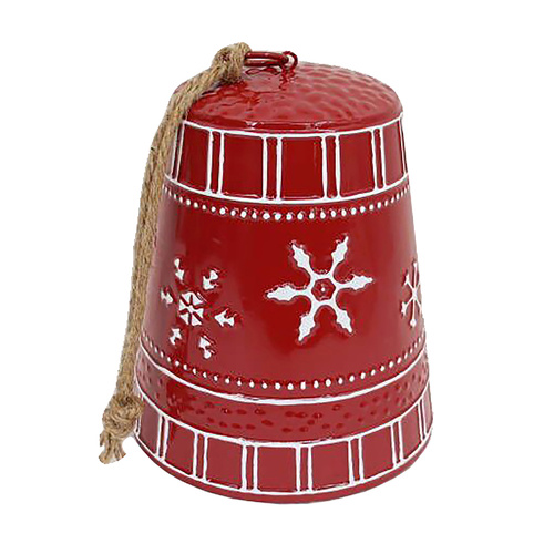 Metal Red Bell Embossed w. Rope 20cm