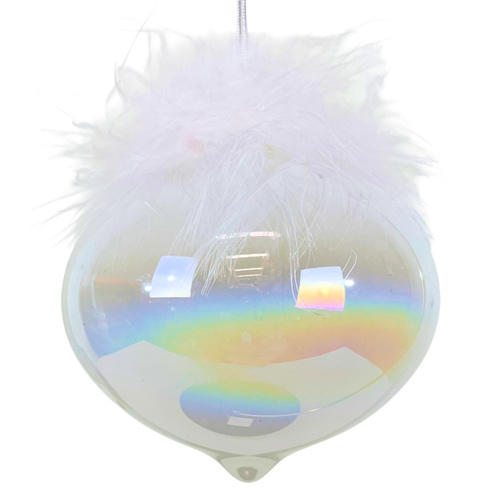 White Feather Topped Onion Bauble 8cm