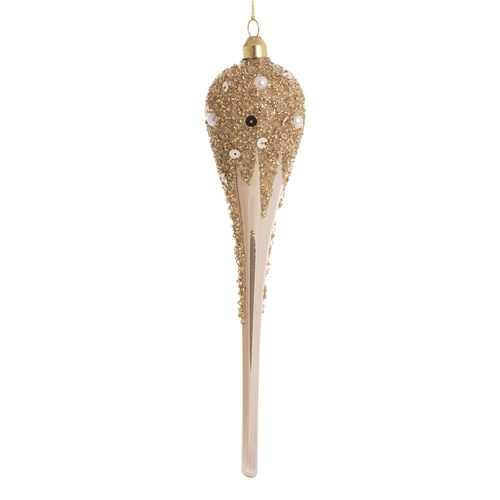 Champagne Frosted Long Drop Bauble 23cm