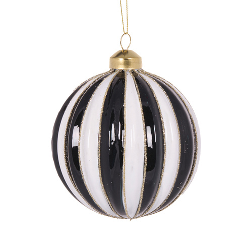 Black & White Stripe Bauble 10cm