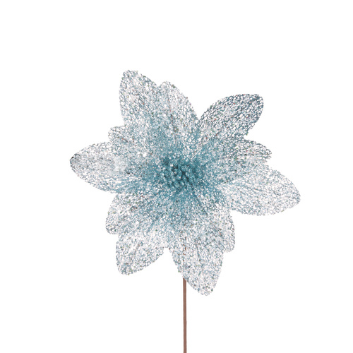 Sheer Light Blue Glittered Poinsettia 40cm