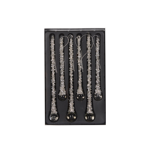 Silver Beaded Icicles Set of 6