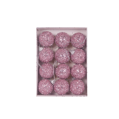 Mini Pink Sugar Baubles 12pk 4cm
