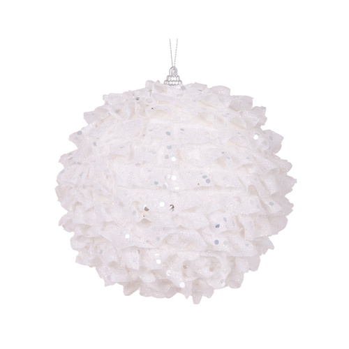 XL White Ruffles Bauble 15cm