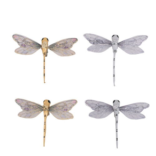 Silver & Champagne Dragonfly 2pk 11cm