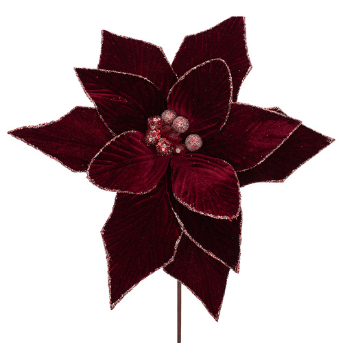 Burgundy Velvet Poinsettia w. Rose Gold 33cm