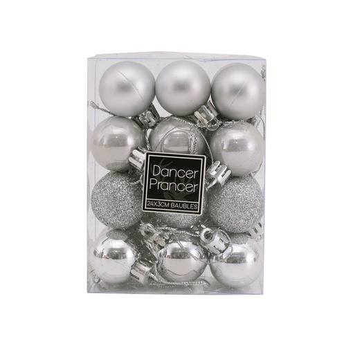 Silver Bauble 24pk 3cm