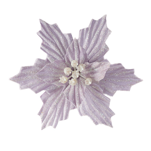 Glittered Lavender Poinsettia Clip 22cm