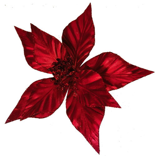 Metallic Red Poinsettia Clip 27cm