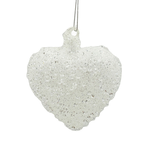 White Glass Heart w. Glitter 11cm