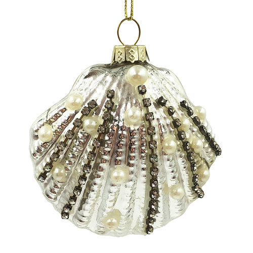 Glass Champagne Scallop Shell w. Pearls 8cm