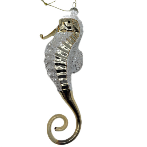Glass Champagne Seahorse 18cm