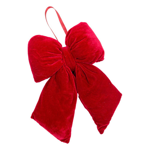 Red Velvet Bow With Fur Trim 39cm
