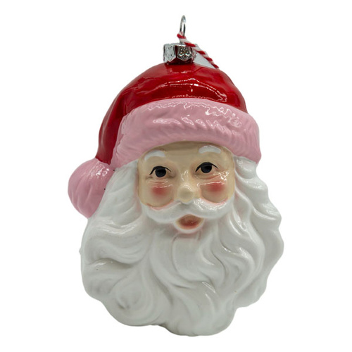 Santa With Pink Trim Hanging Ornament 11cm