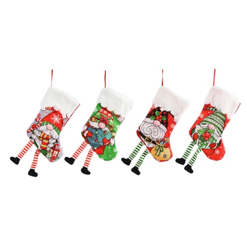 Stocking w. Hanging Gnome Legs 4 Asst 51cm