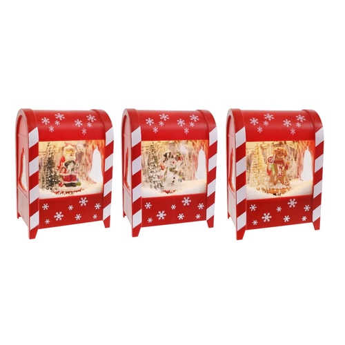 LED Musical Snowing Postbox Lantern 3 Asst 19cm