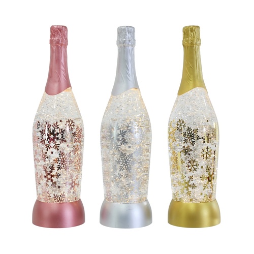 USB Glitter Champagne Bottle Lantern 3 Asst 34cm