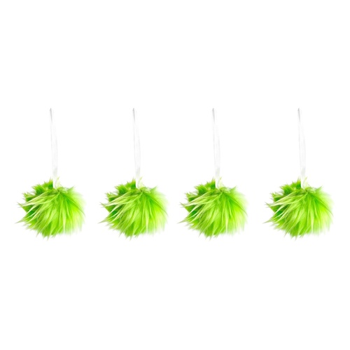 Mean Green Furry Ball Hanging 4pk  6cm