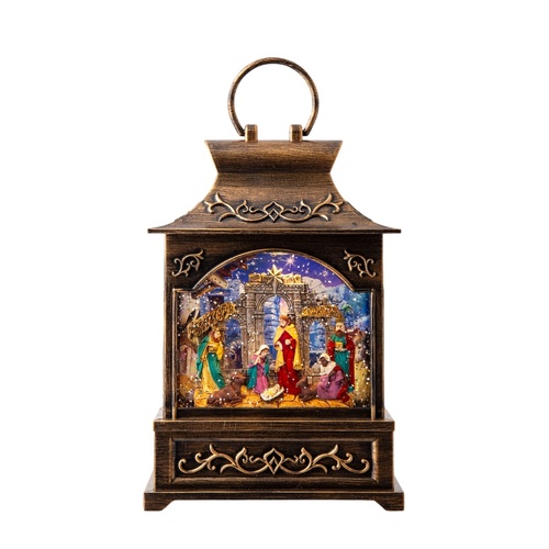 USB Glitter Swirl Musical Nativity Lantern 28cm