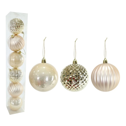 Baubles Champagne 6pk 8cm