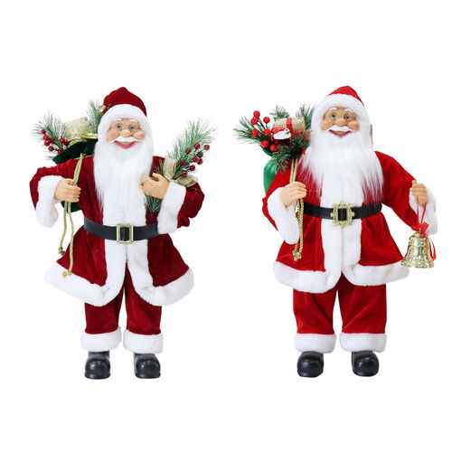 Santa Figurine Velvet Red 1pc 2 Asst