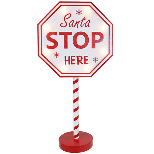 LED Santa Stop Here Signpost 40cm