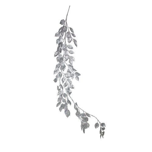 Silver Glitter Leaf Garland 155cm
