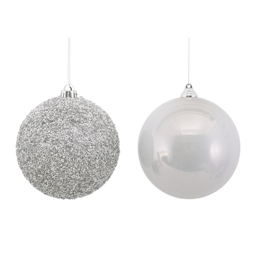 Silver Sequin & Pearl Finish Bauble 2 Asst 15cm