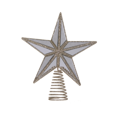 Mirrored 5 Point Tree Topper Star Champagne 17cm