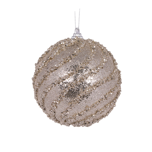 Champagne Glittered Swirl Bauble 10cm