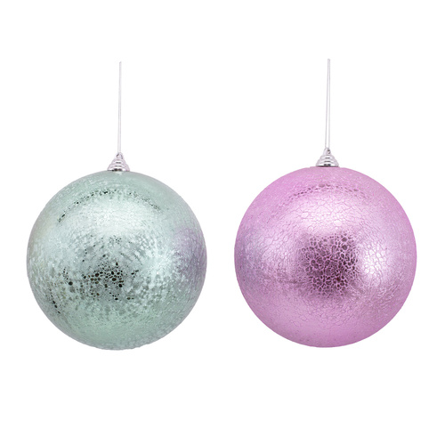 Cracked Finish Pink & Sage Baubles 2 Asst 20cm