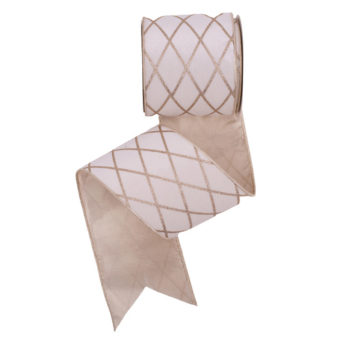 Champagne Velvet Wired Ribbon w. Glitter Detail 10m