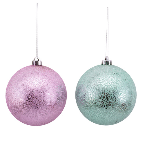 Cracked Finish Pink & Sage Baubles 2 Asst 15cm