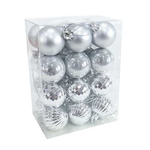 Mini Silver Baubles 24pk 4cm