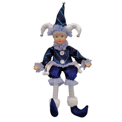 Blue & Silver Jester Musical Wind Up 43cm