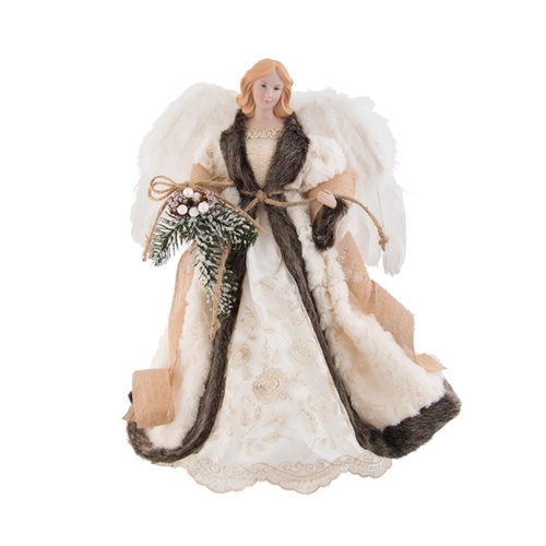 Fabric Angel Cream w. Fur Coat  41cm