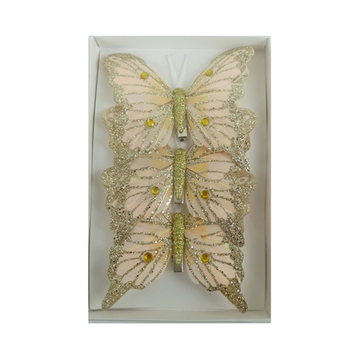 Feather Butterfly Pack of 3 Coral 12cm