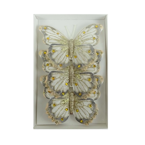 Feather Butterfly Pack of 3 Cream 12cm