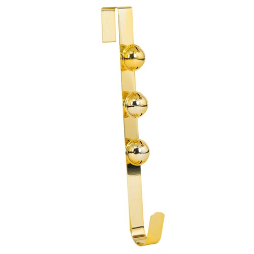 Metal Wreath Hanger w. Bells Gold 38cm