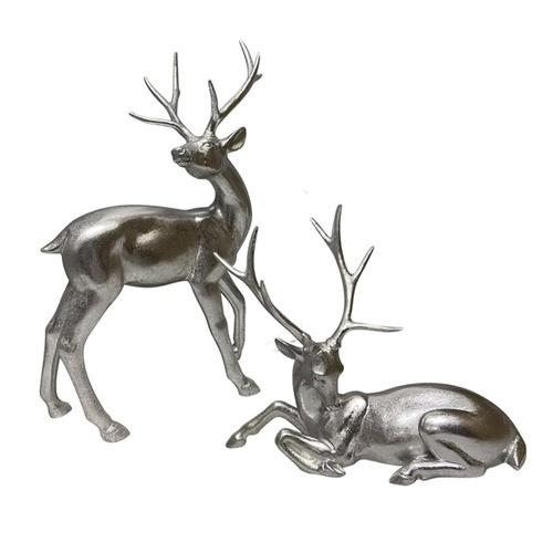 Silver Resin Reindeers Set of 2