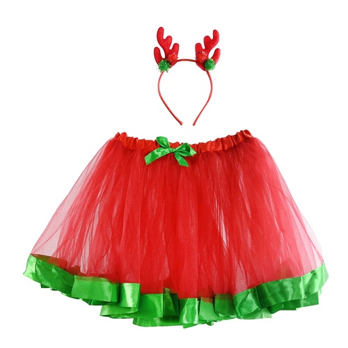 Red & Green Festive Tutu & Headband Set Adult 