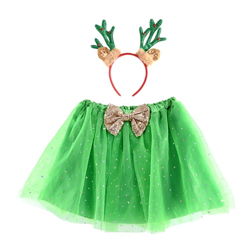 Green Festive Tutu & Headband Set Adult 
