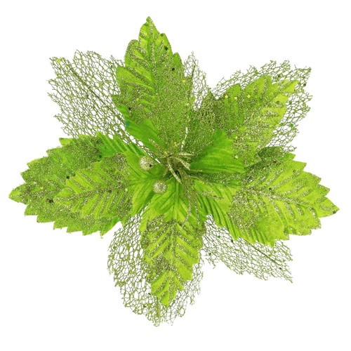 Two Tone Glitter Poinsettia Green 28cm