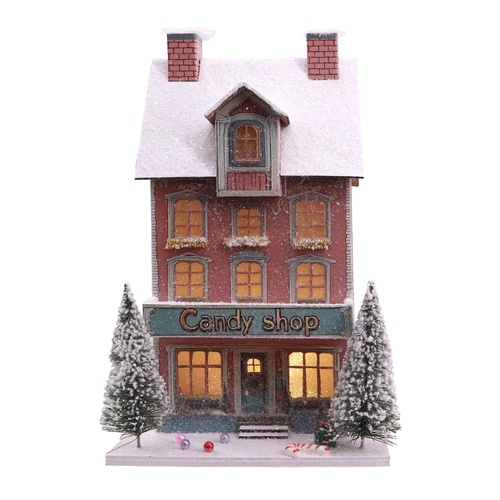 LED Snowy Victorian Candy Shop 27cm